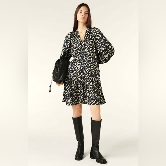 ba&sh Aisha Mini Long sleeve Dress in Blue Graphic NWT - Picture 6 of 15